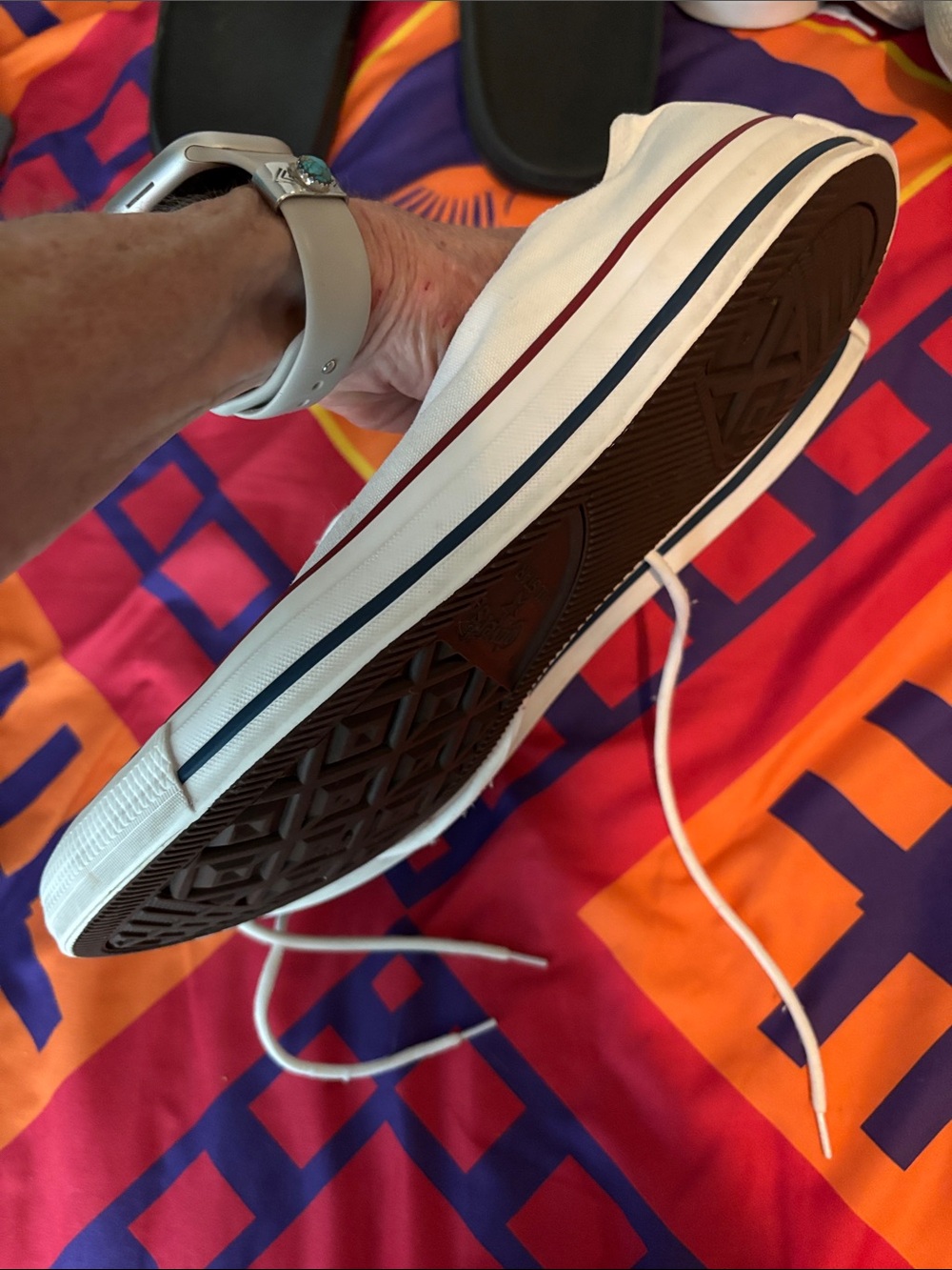 Converse White Low Top Canvas Sneakers with Red Trim - Picture 4 of 6